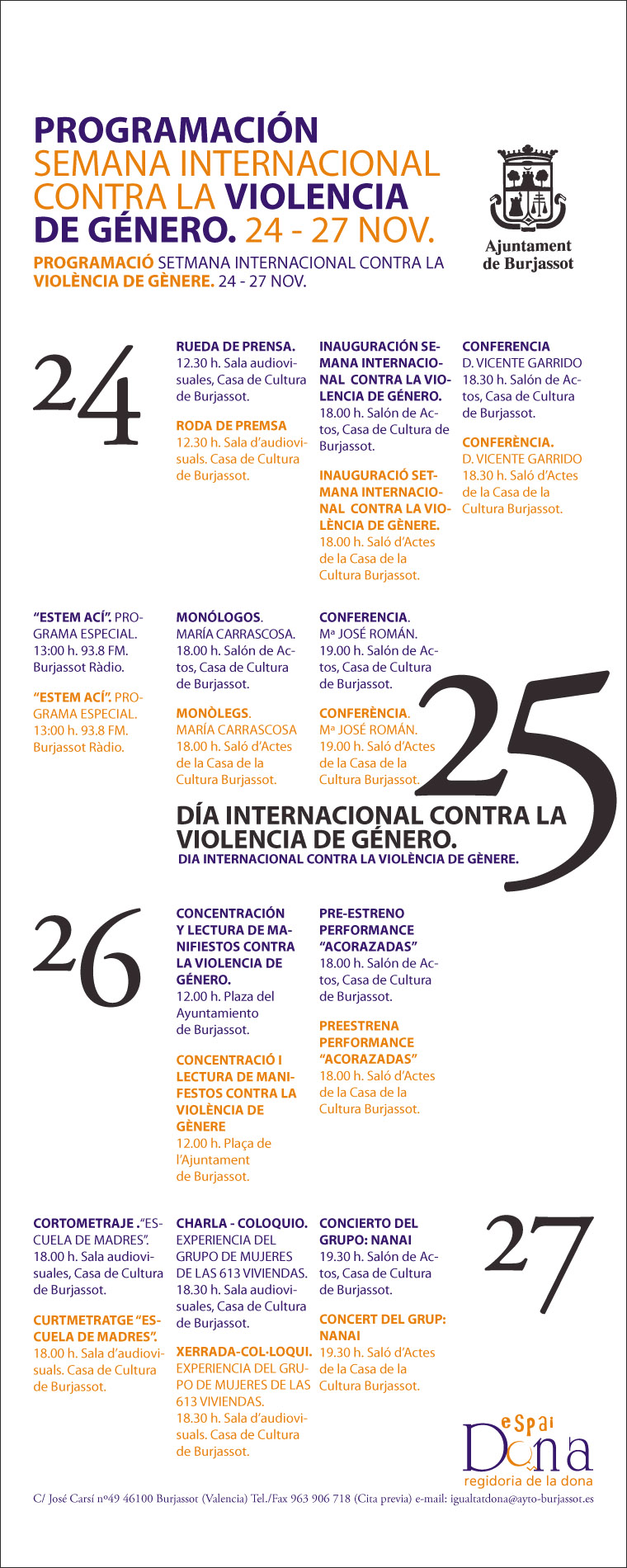Cartel Día Internacional Contra la Violencia de Género Ayto. Burjassot